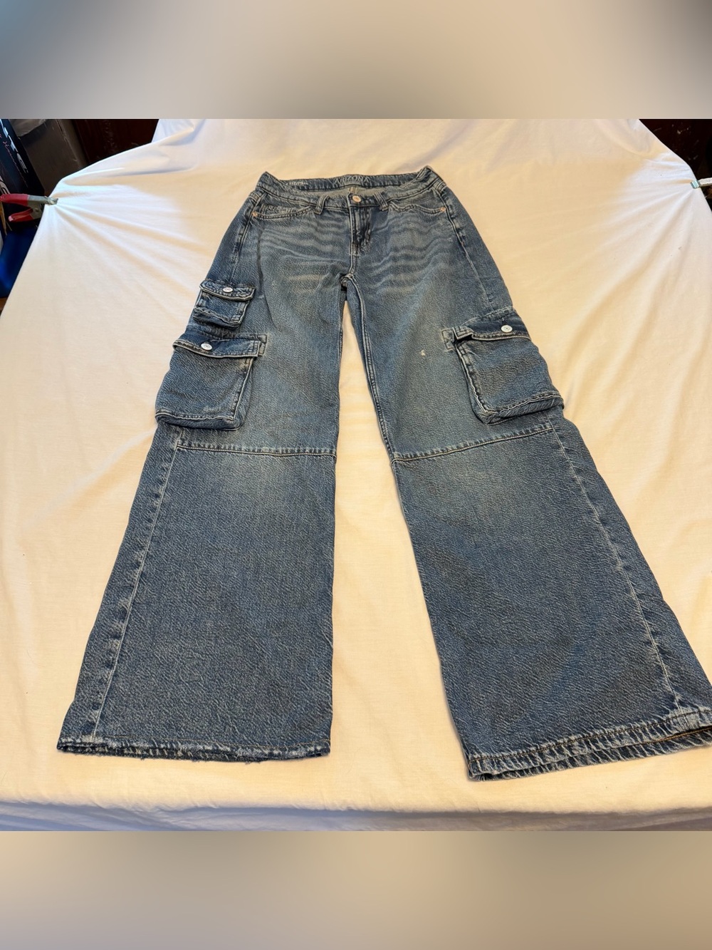 Arizona Women’s Wide-Leg Cargo Jeans Blue Size 2
